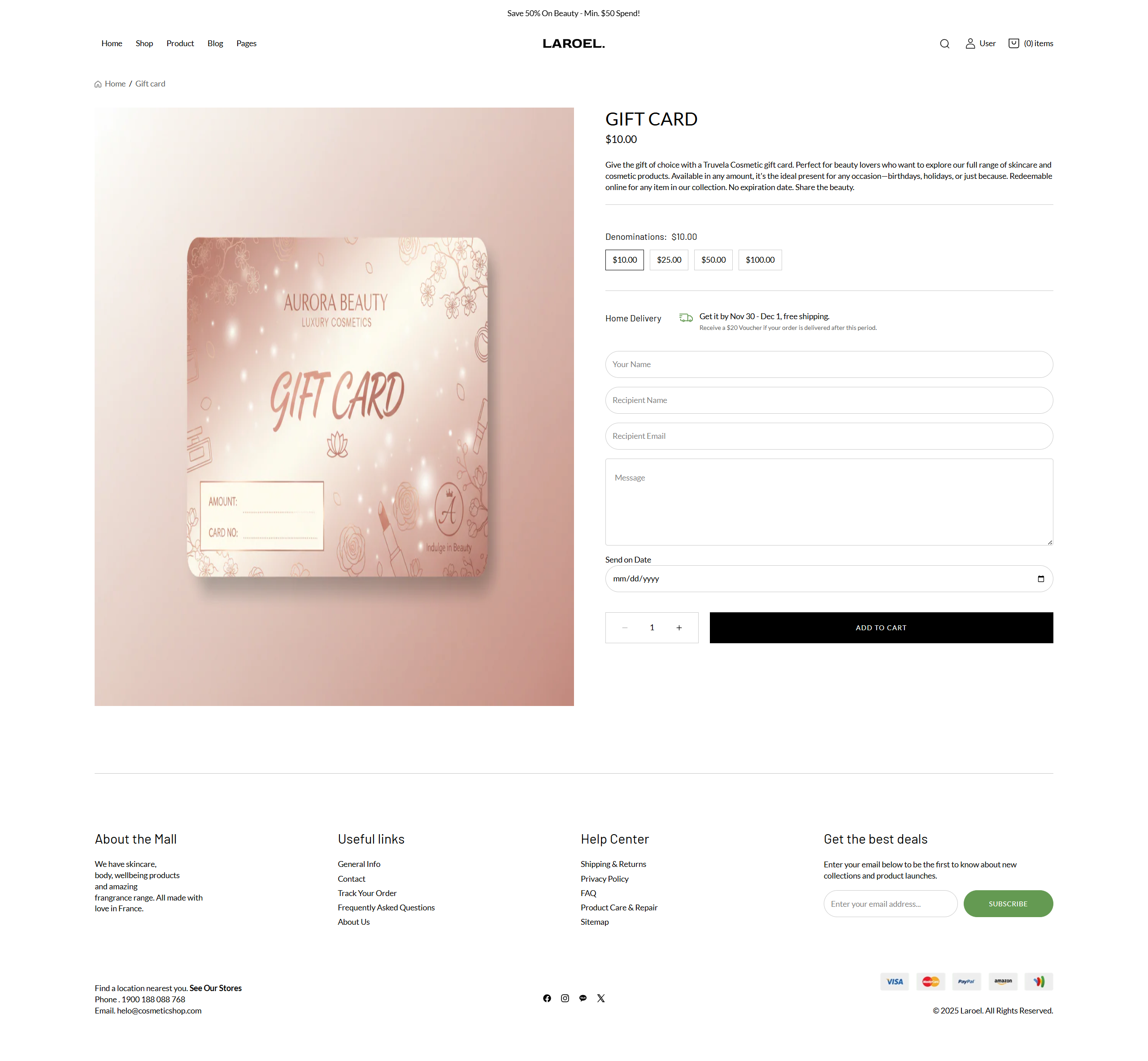Gift card page